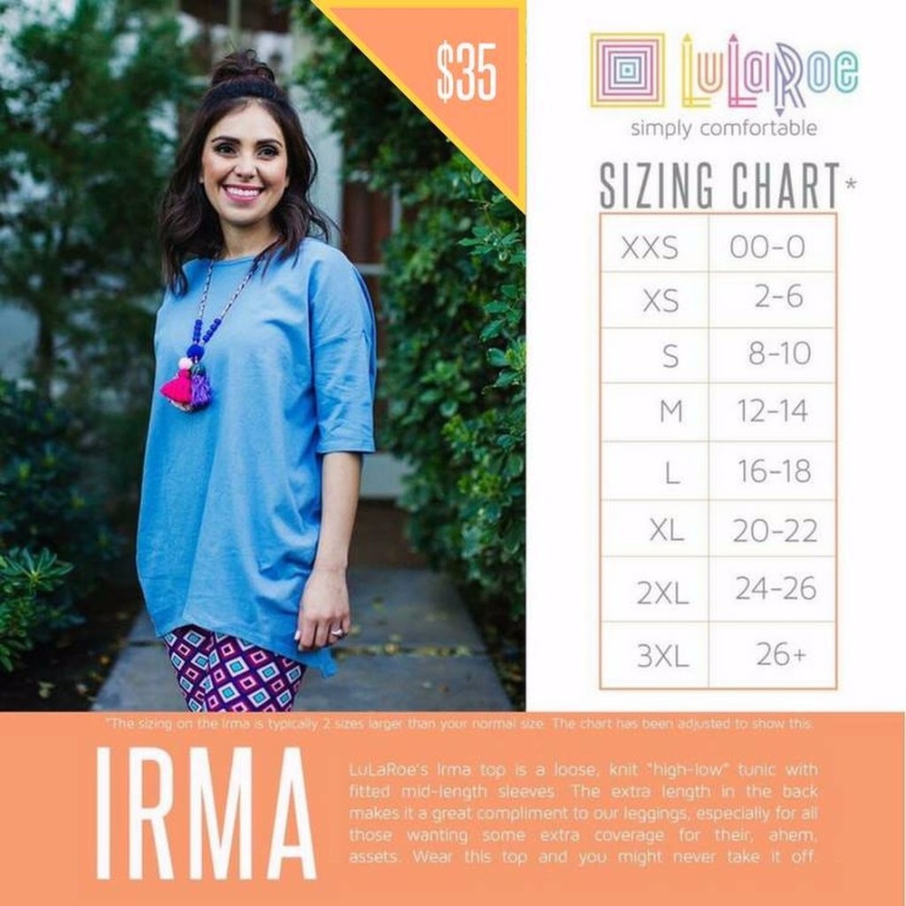 Tunic LuLaRoe Irma Top XS Fits 2-8 NWT Comfy Slinky Soft Oversized Fit - Picture 3 of 4
